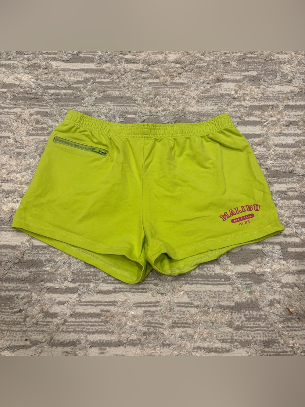 JJ Malibu Booty Shorts 2.5” Neon Yellow Men’s Medium Zipper Varsity Athletic
